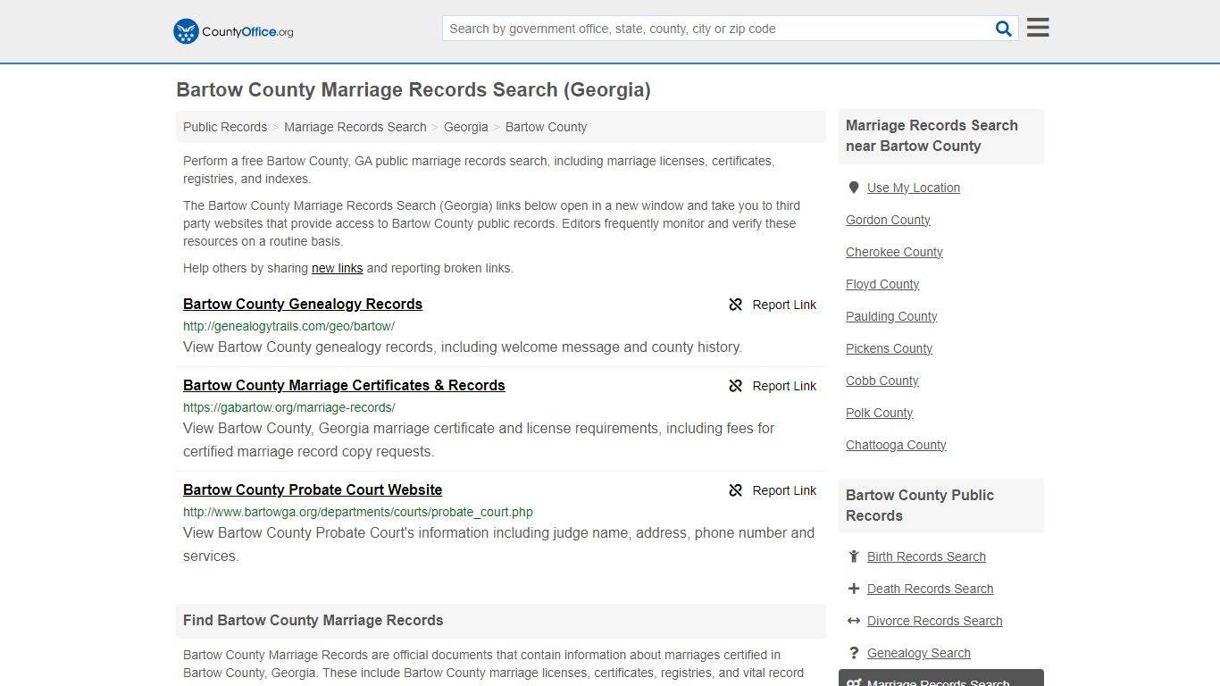 Bartow County Marriage Records Search (Georgia) - County Office