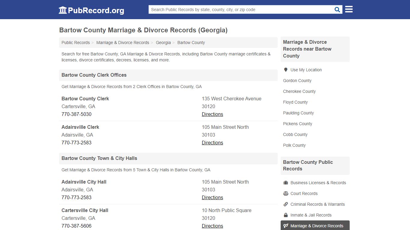 Bartow County Marriage & Divorce Records (Georgia)
