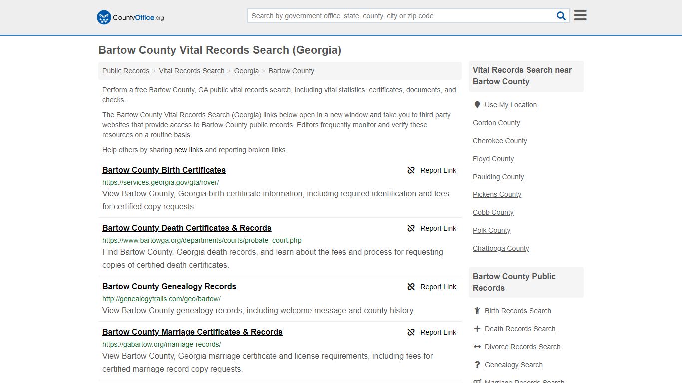 Vital Records Search - Bartow County, GA (Birth, Death, Marriage ...